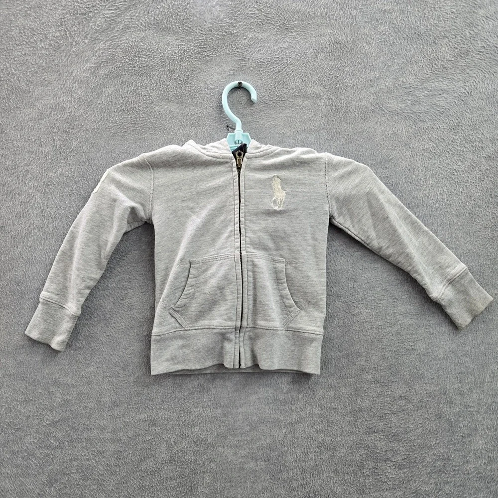 Ralph Lauren Boy Hoodie 3/3T Gray Big Pony Embroidered Zipper Long Sleeve‎